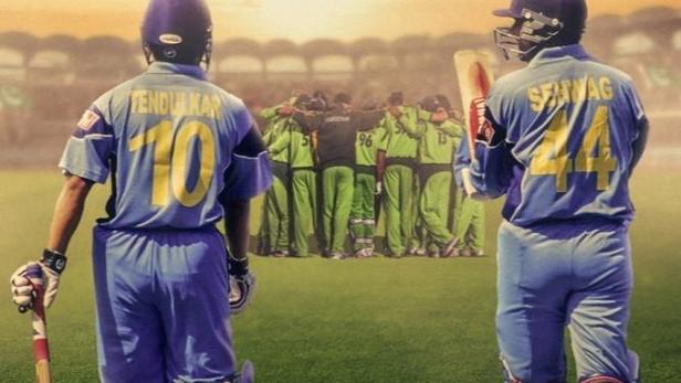 Das Poster für „The Greatest Rivalry: India vs Pakistan“ zeigt zwei Cricketspieler mit Blick auf die pakistanische Mannschaft.