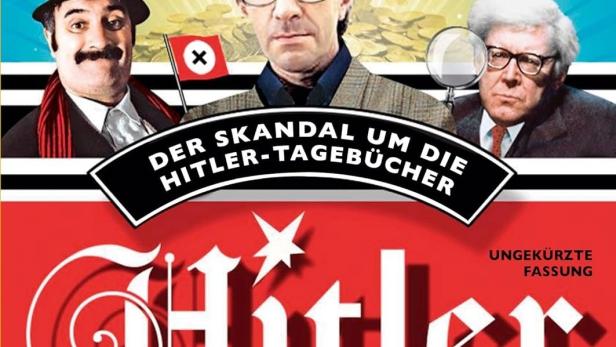 Das Cover des Films „Der Skandal um die Hitler-Tagebücher“ mit Jonathan Pryce, Peter Capaldi und Tom Baker.