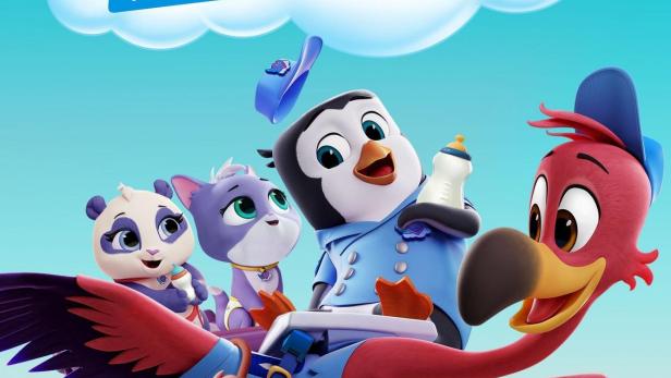 Das Poster für „T.O.T.S. – Tiny Ones Transport Service“ zeigt den Flamingo Freddy und seine Freunde.