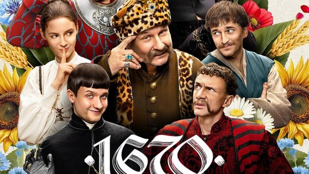 Das Poster zur polnischen Comedy-Serie „1670“ zeigt eine Gruppe von Personen in historischer Kleidung vor einer ländlichen Kulisse.