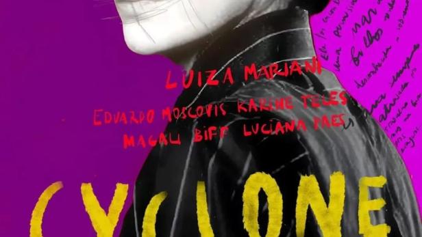 Das Filmplakat für „Cyclone“ zeigt das Gesicht von Luiza Mariani und den gelben Titel.