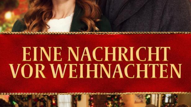 Das Filmplakat für „Eine Nachricht vor Weihnachten“ zeigt ein Paar und eine festliche Weihnachtstafel.