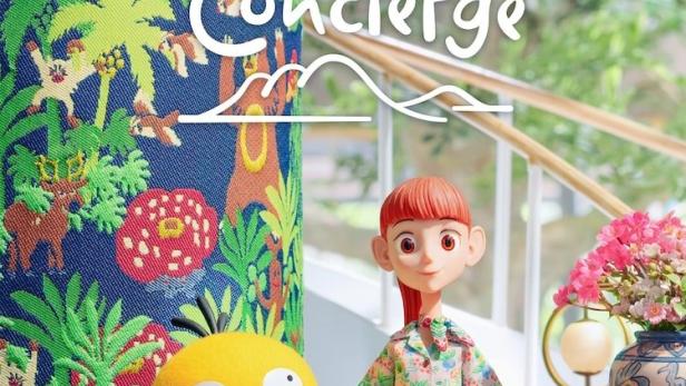 Szene aus der Netflix-Serie „Pokémon Concierge“ mit Enton und einer Concierge an einem Schalter.