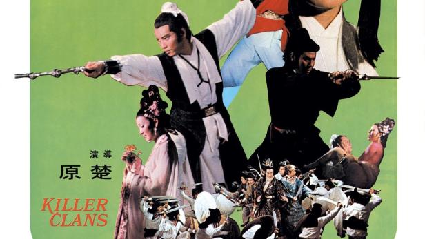 Das Filmplakat für „Killer Clans“ zeigt eine Collage von Kampfszenen und Porträts der Schauspieler.