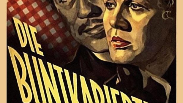 Ein Filmposter für „Die Buntkarierten“ mit einem Mann und einer Frau.