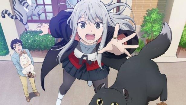 Das Anime-Poster für „Too Cute Crisis“ zeigt eine Gruppe von Charakteren und Tieren vor einem Café.