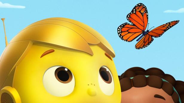 Das Poster für „Doug Unplugs“ zeigt Doug, ein Mädchen und einen Monarchfalter.