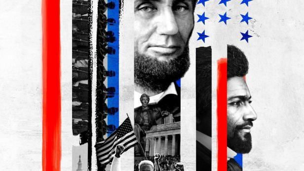 Das Key Art Poster für „Lincolns Dilemma“ zeigt Abraham Lincoln und eine Bürgerrechtsdemonstration.