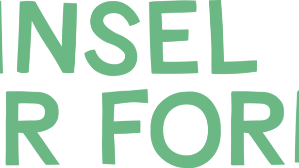 Der Titel „Die Insel der Formen“ in grüner Schrift auf schwarzem Hintergrund.