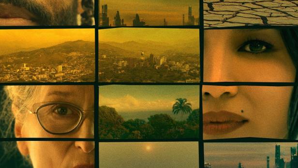 Das Poster für die Serie „Extrapolations“ zeigt verschiedene Gesichter und Umweltszenen.