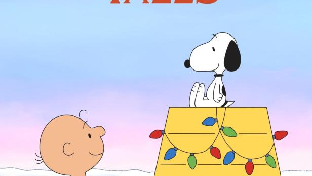 Charlie Brown und Snoopy vor dem Hintergrund des Titels „Charlie Brown's Christmas Tales“.