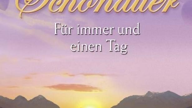 Das Cover des Buches „Für immer und einen Tag“ von Lilly Schönauer mit Tulpen vor einem See bei Sonnenuntergang.