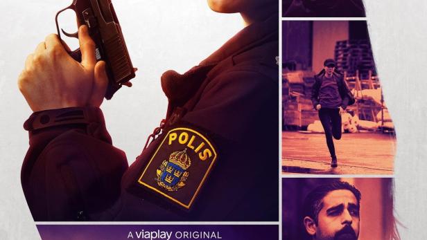 Das Filmplakat für „Huss“ zeigt eine Polizistin mit einer Waffe und weitere Szenen.