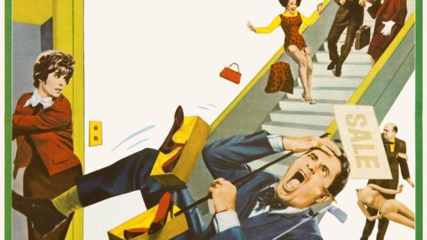 Das Filmplakat für „Der Ladenhüter“ mit Jerry Lewis in einer chaotischen Kaufhausszene.