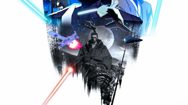 Das animierte Poster für „Star Wars: Visionen“ zeigt verschiedene Charaktere und Raumschiffe.