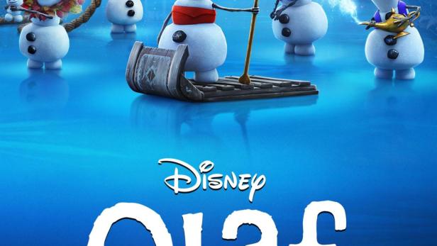 Das Filmplakat zu „Olaf präsentiert“ zeigt mehrere Olafs auf einem Floß.