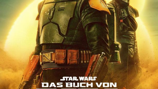 Das Filmplakat zu „Das Buch von Boba Fett“ zeigt Boba Fett und Fennec Shand vor einem Raumschiff.