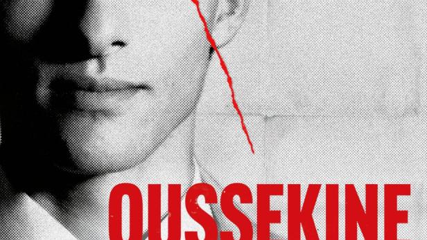 Das Filmplakat für „Oussekine“ zeigt das Porträt eines jungen Mannes mit einem roten Riss im Gesicht.