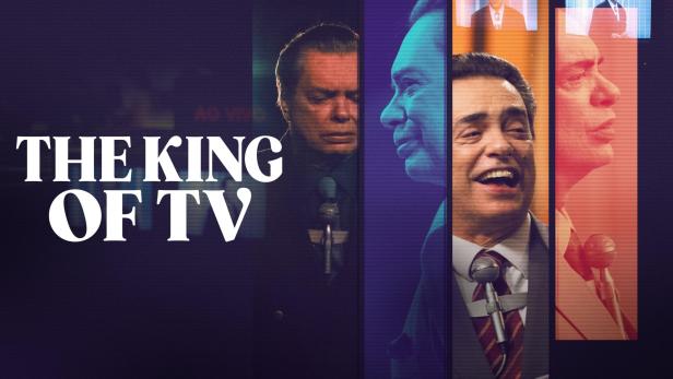 Das Poster für „The King of TV“ zeigt einen Mann vor einem Mikrofon in verschiedenen Farbtönen.
