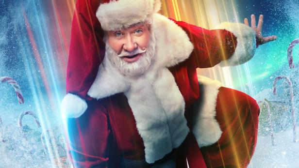 Ein Werbeplakat für die Disney+-Serie „Santa Clause: Die Serie“ mit Tim Allen als Weihnachtsmann.