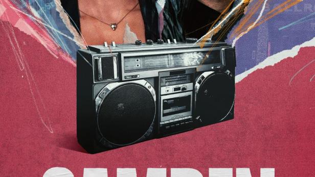 Das Poster für „Camden“ zeigt Dua Lipa, Noel Gallagher und einen Ghettoblaster.