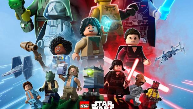 Das LEGO „Star Wars: Rebuild the Galaxy“-Poster zeigt verschiedene LEGO-Figuren und Raumschiffe.