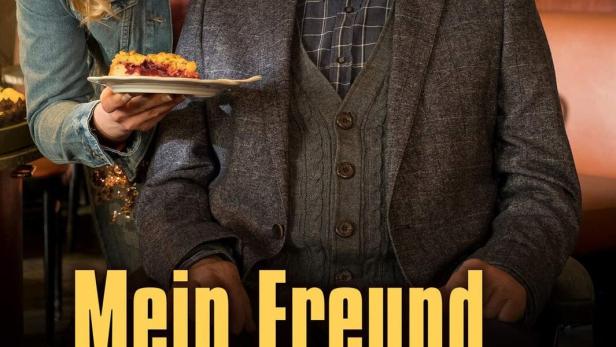 Ein älterer Mann und eine jüngere Frau mit einem Stück Kuchen, im Hintergrund der Titel „Mein Freund das Ekel“.