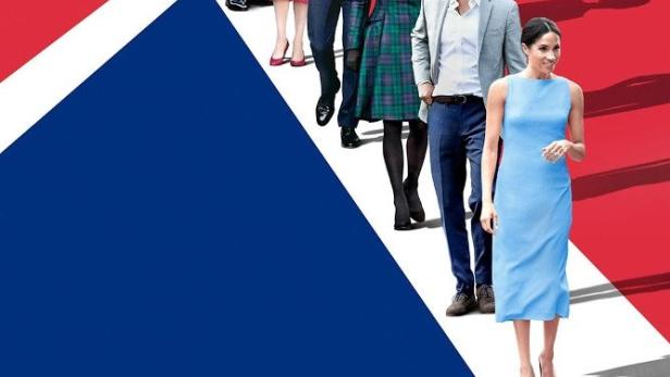 Das Cover der Dokumentarserie „The Windsors: Inside the Royal Dynasty“ zeigt Mitglieder der königlichen Familie vor dem Union Jack.