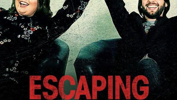 Das Filmplakat zu „Escaping Twin Flames“ zeigt zwei Personen, die die Hände hochheben.