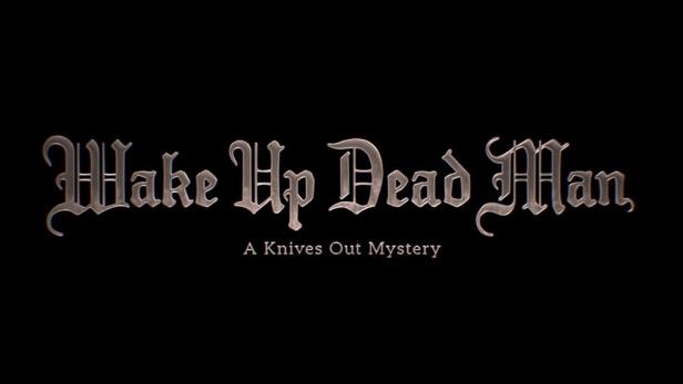 Das Logo für „Wake Up Dead Man: A Knives Out Mystery“ auf schwarzem Hintergrund.