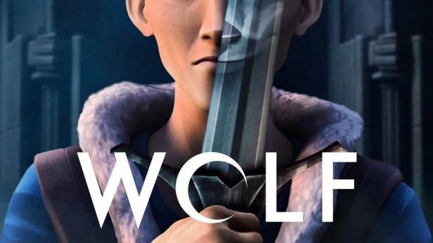 Ein animierter Charakter aus „Wolf King“ hält ein Schwert vor seinem Gesicht.