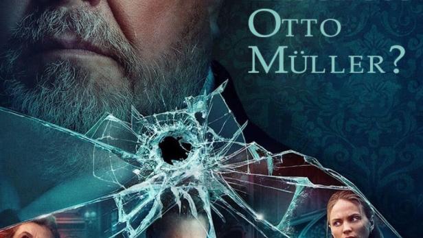 Das Filmplakat zu „Wer erschoss Otto Müller?“ zeigt mehrere verdächtige Personen hinter zerbrochenem Glas.