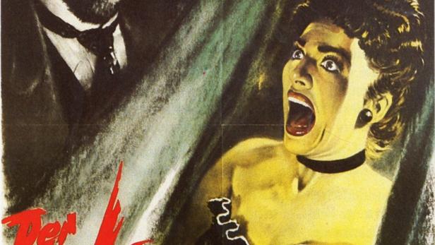 Das Filmplakat für „Der Würger von Paris“ zeigt einen bedrohlichen Mann und eine schreiende Frau.