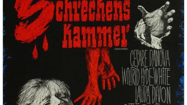 Das Filmplakat für „Die Schreckenskammer“ zeigt eine Frau und einen Mann in Panik.