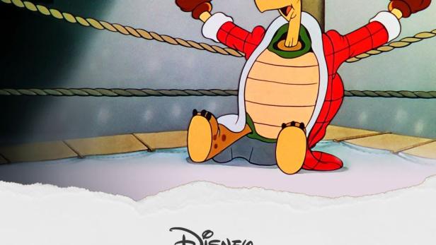 Das Filmplakat für „Toby Schildkröt schlägt sie alle“ zeigt eine Schildkröte mit Boxhandschuhen im Ring.