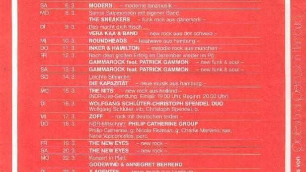 Ein Veranstaltungsplakat des „Onkel Pös Carnegie Hall“ für das März-Programm mit verschiedenen Musikgruppen.