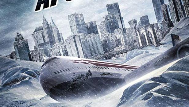 Das Filmplakat für „Arctic Apocalypse“ zeigt eine Familie vor einem abgestürzten Flugzeug und einer vereisten Stadt.