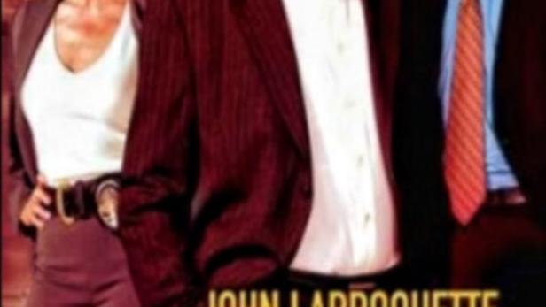 Das Filmplakat für „McBride“ mit John Larroquette und anderen Schauspielern vor einem Tatort-Hintergrund.