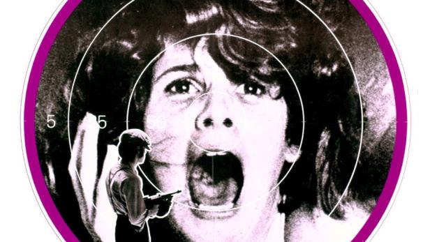 Das Filmplakat für „The Grissom Gang“ zeigt eine schreiende Frau im Fadenkreuz, einen Mann mit einer Waffe und ein Auto.