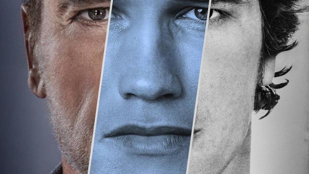 Das Key-Art-Poster für die Dokumentation „Arnold“ zeigt Arnold Schwarzenegger in verschiedenen Lebensphasen.