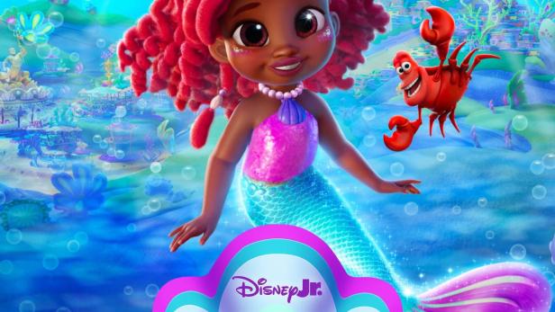 Eine stilisierte Darstellung von Arielle als Kind mit ihren Freunden, Fabius und Sebastian.