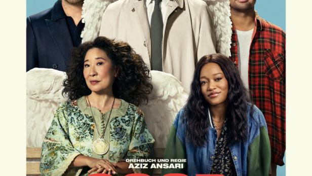 Keanu Reeves als Schutzengel und die anderen vier Darsteller von „Good Fortune“ auf dem Filmplakat.