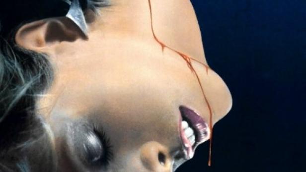 Das Filmplakat für „Vampire at Midnight“ zeigt eine Frau, an deren Hals ein Mann Blut trinkt.