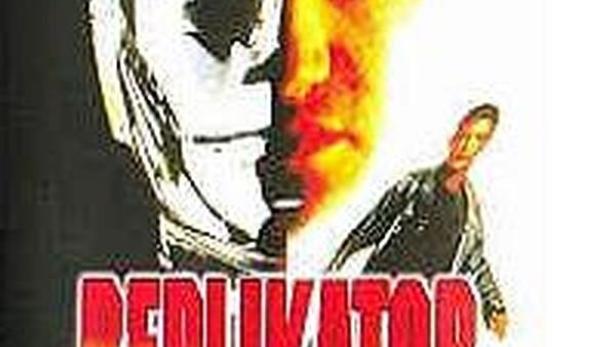 Das Filmplakat für „Replikator“ zeigt ein futuristisches Gesicht und den Schriftzug „Die Zeitbombe der Zukunft!“.
