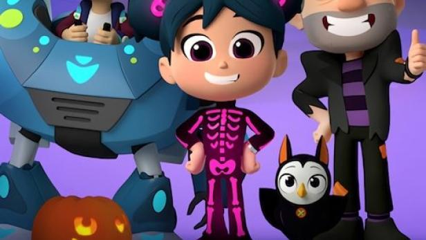 Das animierte Halloween-Special „Starbeam: Halloween Hero“ mit Kindern in Kostümen und einer Kürbislaterne.