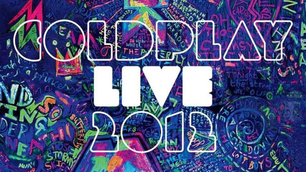Das Cover von „Coldplay Live 2012“ zeigt eine Collage aus Graffiti und Songtexten.
