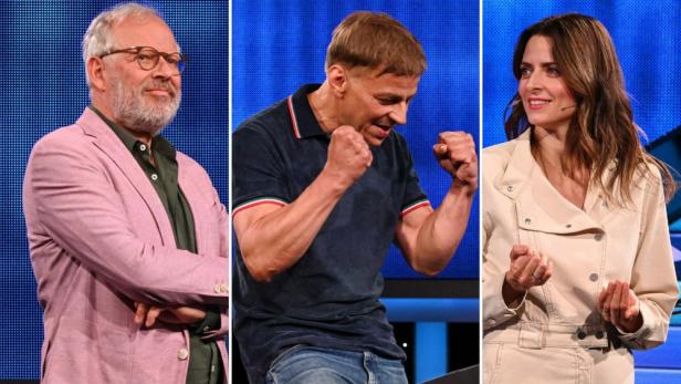 Axel Milberg, Tom Wlaschiha und Eva Padberg beim „Gefragt - Gejagt: Quiz-Marathon“.