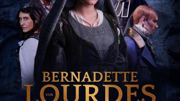 Das Filmplakat für „Bernadette von Lourdes – Das Musical“ zeigt Bernadette und andere Figuren.