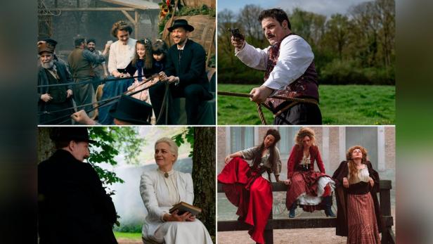 Vier Szenen aus der ARD-Serie „Oktoberfest 1905“.