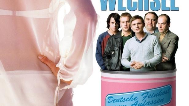 Das Filmplakat für „Stellungswechsel“ zeigt eine Frau und eine Dose mit Männern.